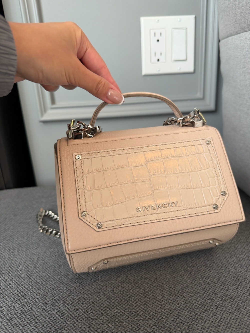 Givenchy Mini Pandora Box Blush Croc-Embossed Leather